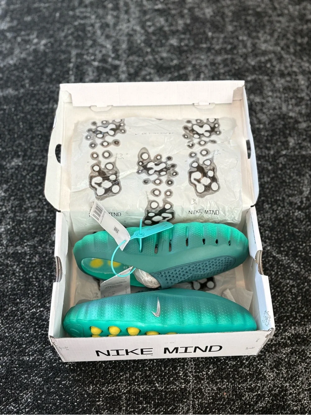 Nike Teal Green Slide Sandals with Silver Swoosh